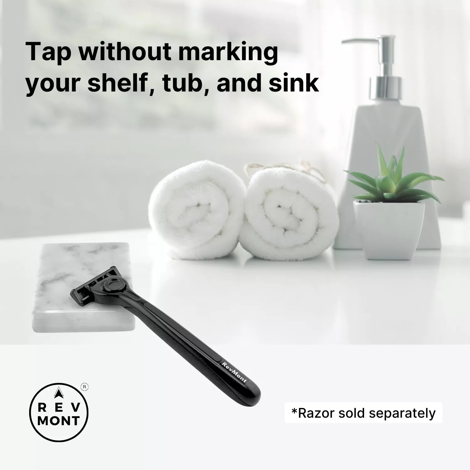 Razor tapping stone preventing razor tap marks on sink.