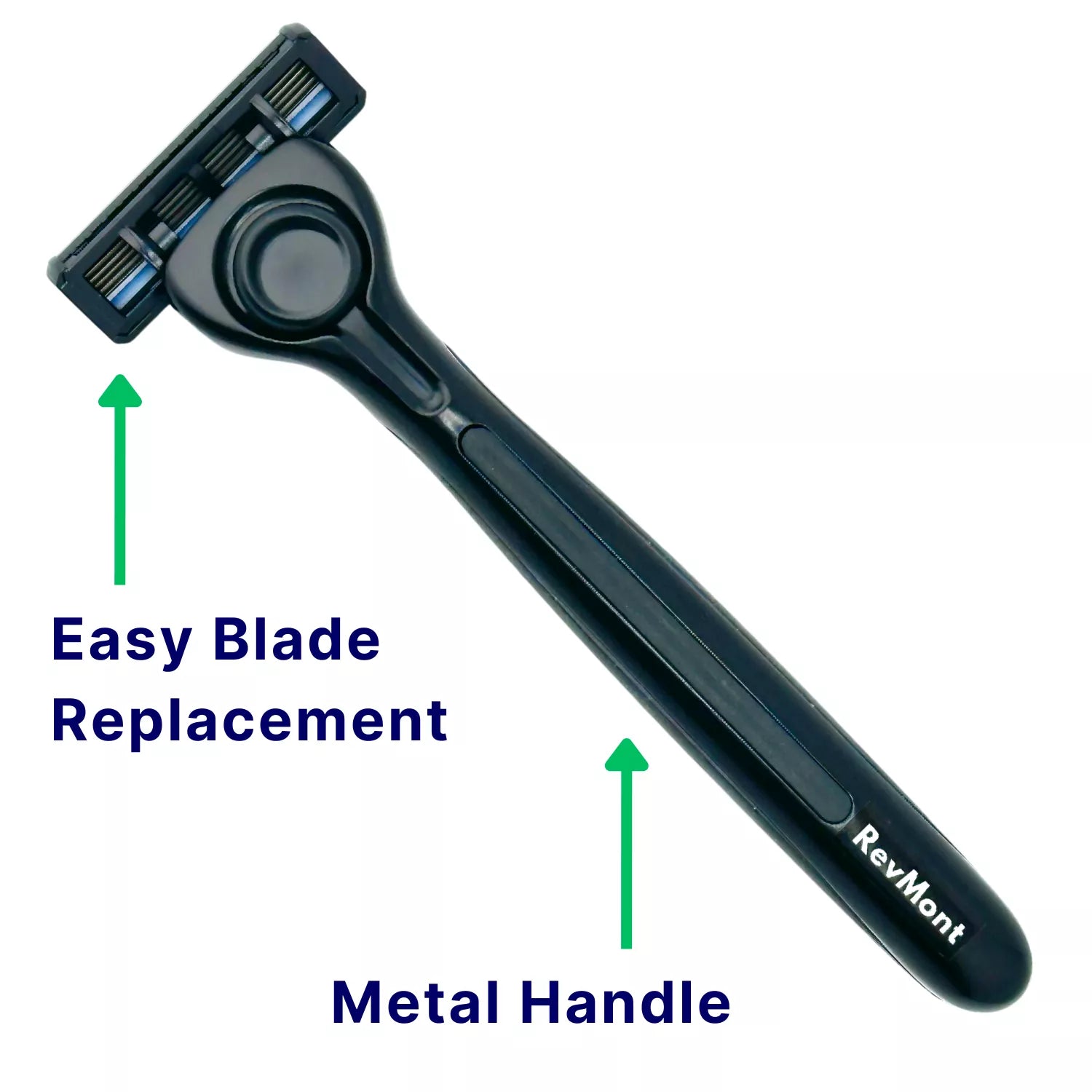 Diagram of Z5 Shaving Razor with metal handle and easy  replacement blades.