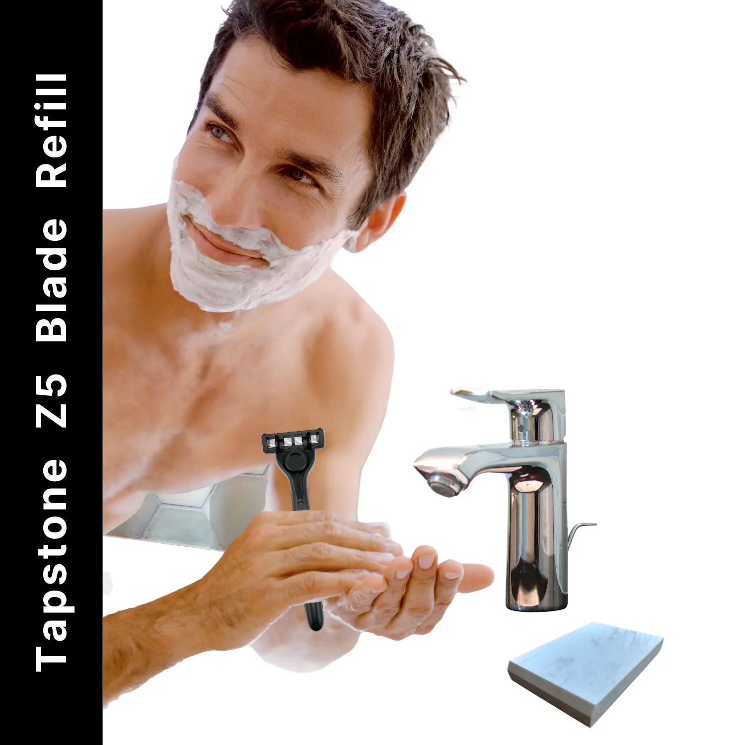 Man shaving with Z5 razor and replacement blade.