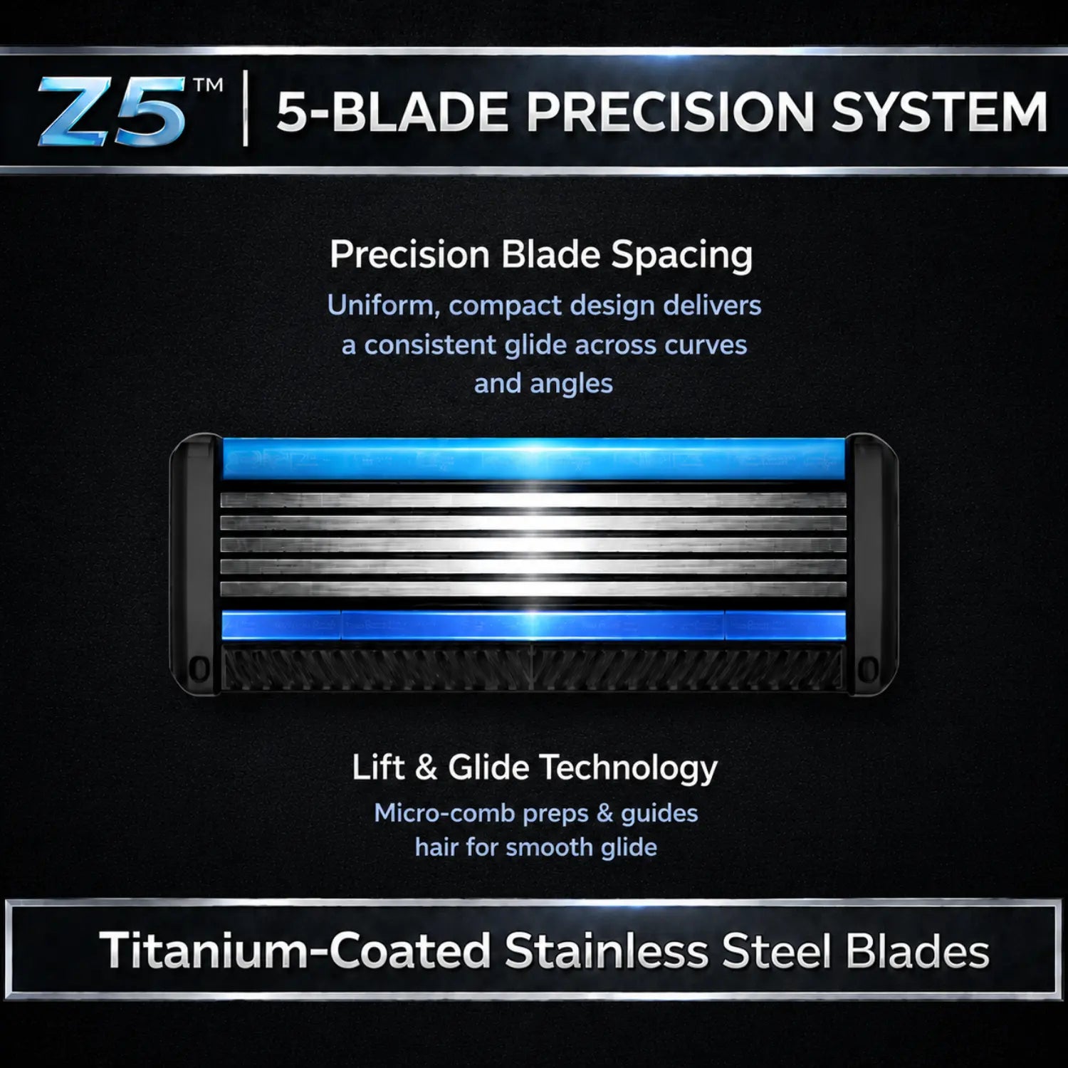 Z5 5-Blade Precision System with blade illustration on a dark background